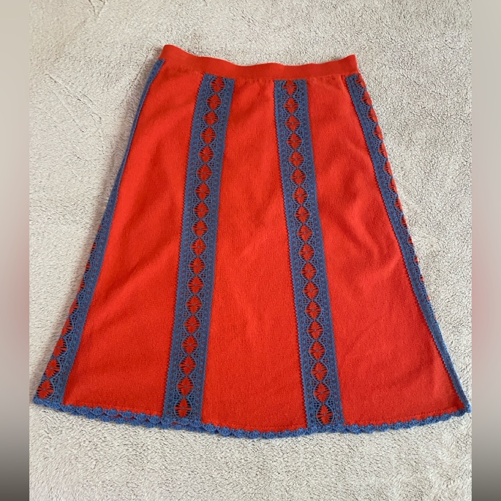 New ! Tory Burch Orange and Blue Midi A-line Skirt